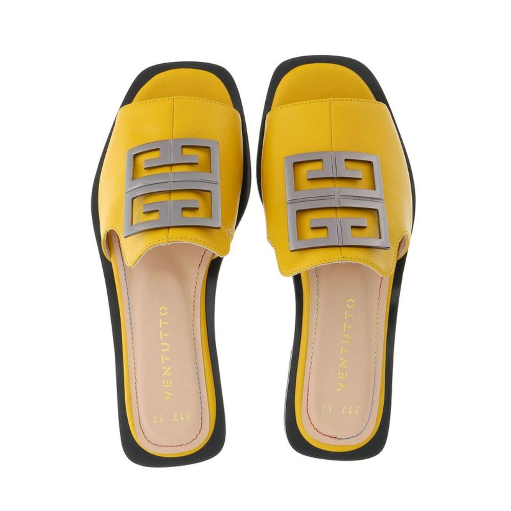 Ventutto Yellow Crest Flat Leather Slide - Picture 2 of 6